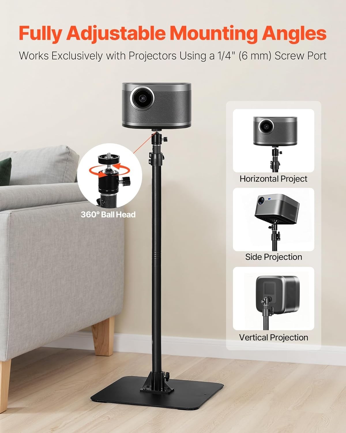 Heavy-Duty Projector Stand with Adjustable Height & 360° Rotation – Black