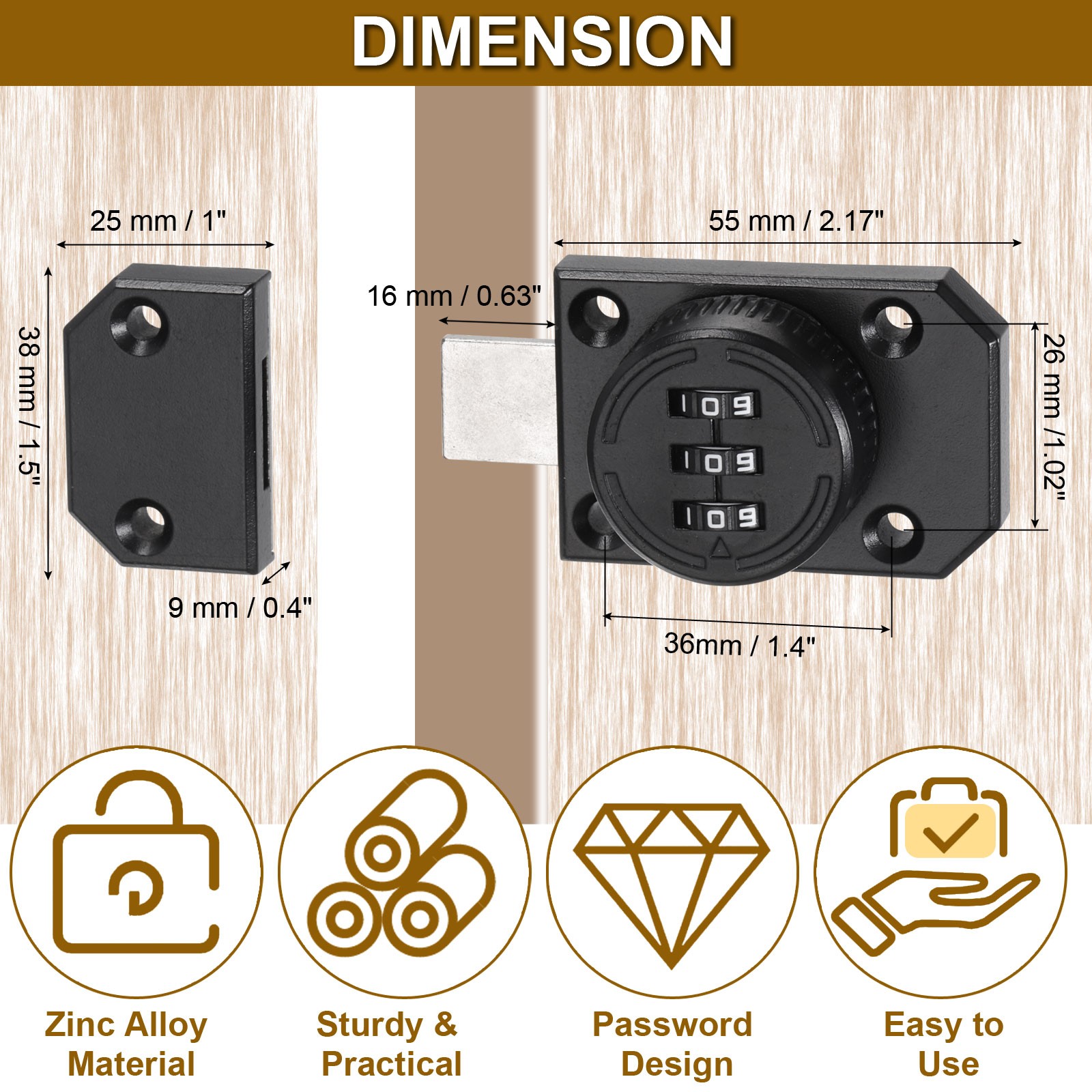 2 Pcs Keyless Combination Lock for Mechanical Wardrobe Black