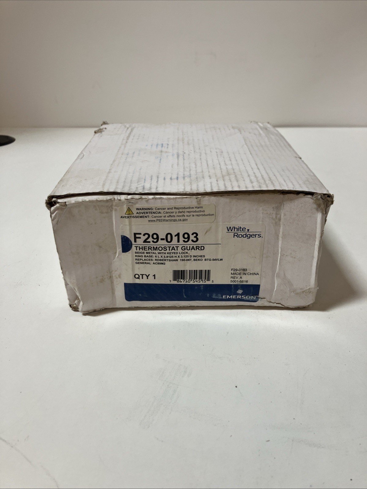 NEW White Rodgers F29-0193 Thermostat Guard, Beige Metal W/ Keyed Lock
