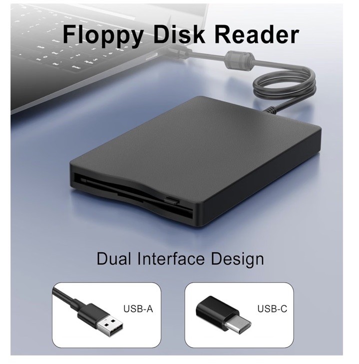 3.5” USB & Type C External Floppy Disc Drive Reader Portable PC Laptop & Desktop