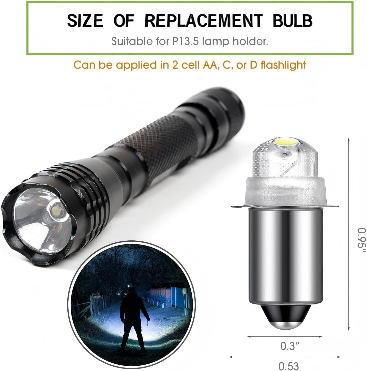 2 Pcs 30 Lumen 3-Volt LED Replacement Flashlight Bulbs Torch Bulb with 10 Year L