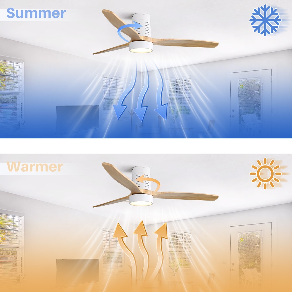 Bedroom Ceiling Fan With Integrated LED & Remote & Solid Wood Blades Reversible