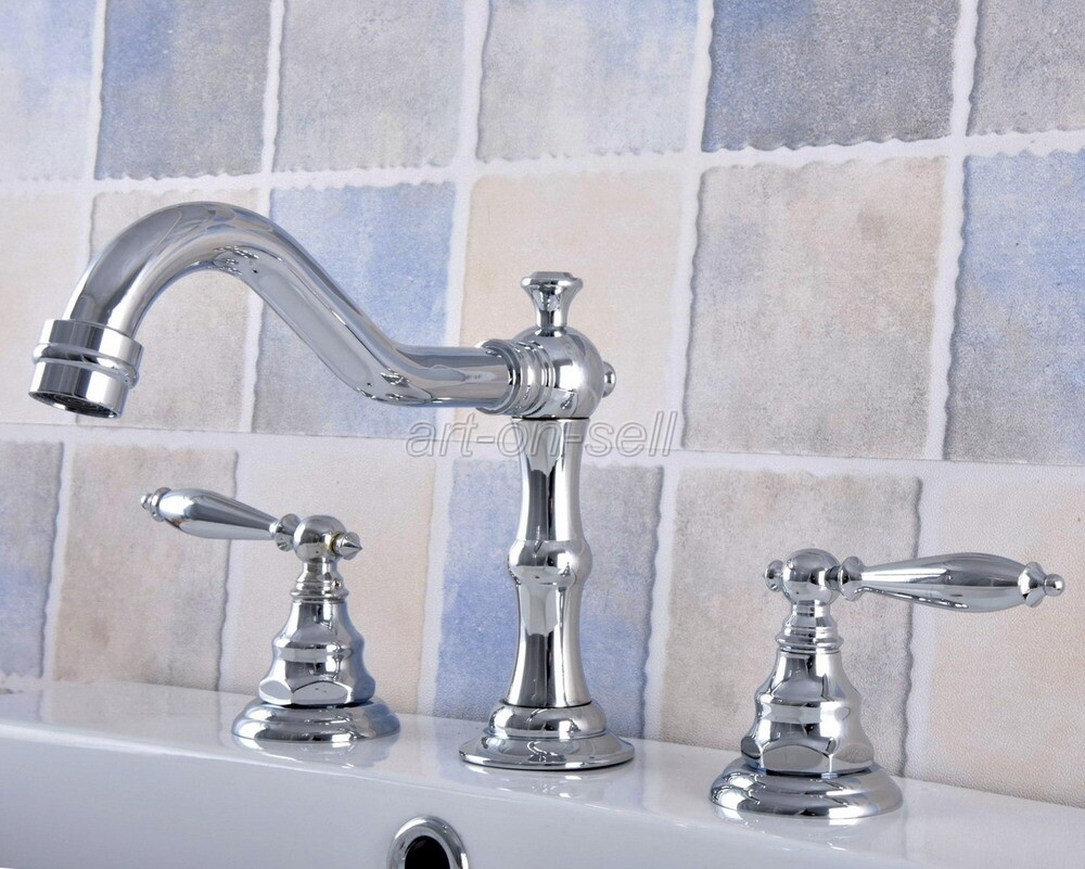 Polished Chrome Widespread Basin Sink Faucet Bathroom 3 Holes Vanity Mixer Taps