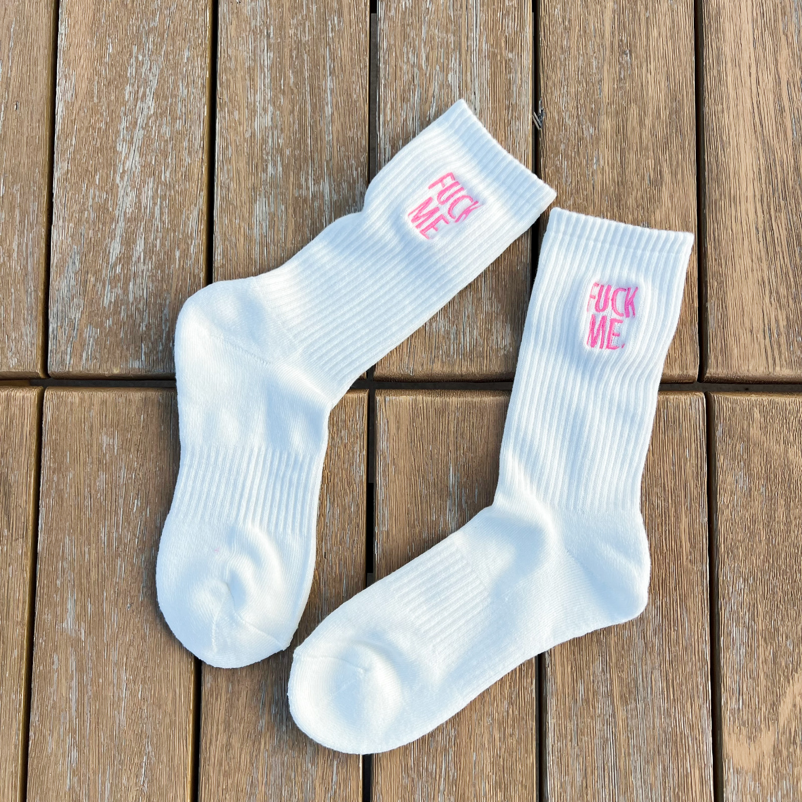 F**K ME Custom embroidery men White premium crew socks by H.E.Arts gift for him