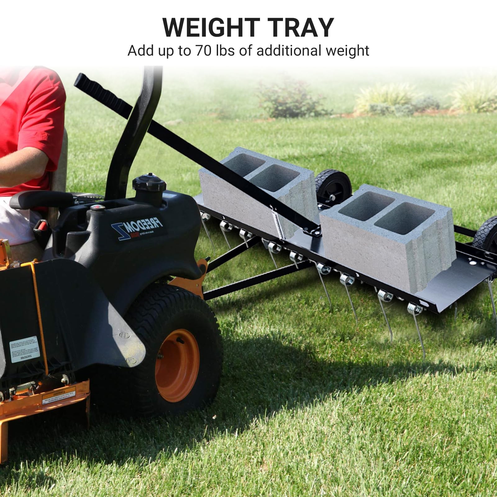 48" Tow-Behind Lawn Dethatcher Rake ATV Tractor 24 Tines 8" Solid Wheels Yard