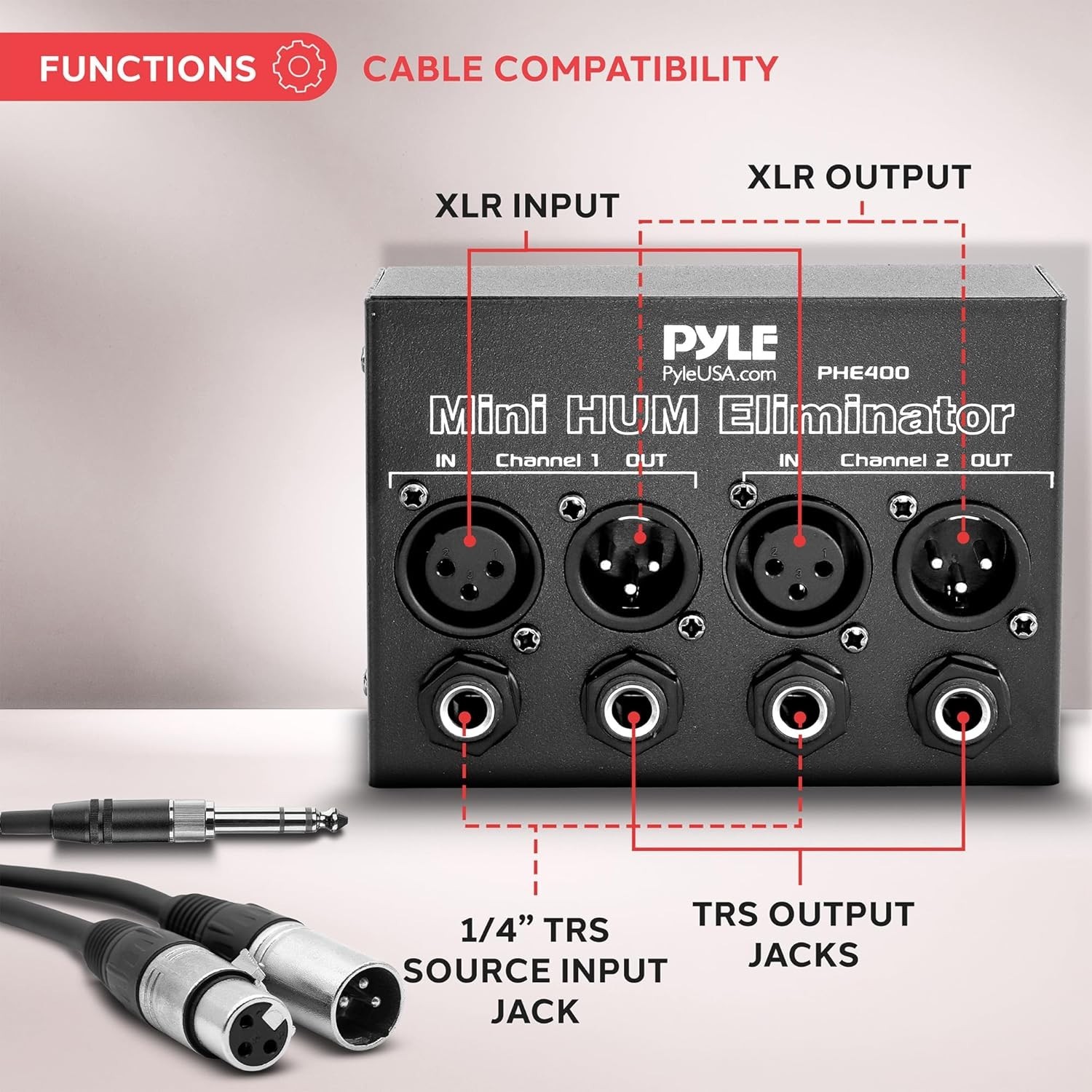 Pyle Compact Mini Hum Eliminator Box - 2 Channel Passive Ground Loop Isolator