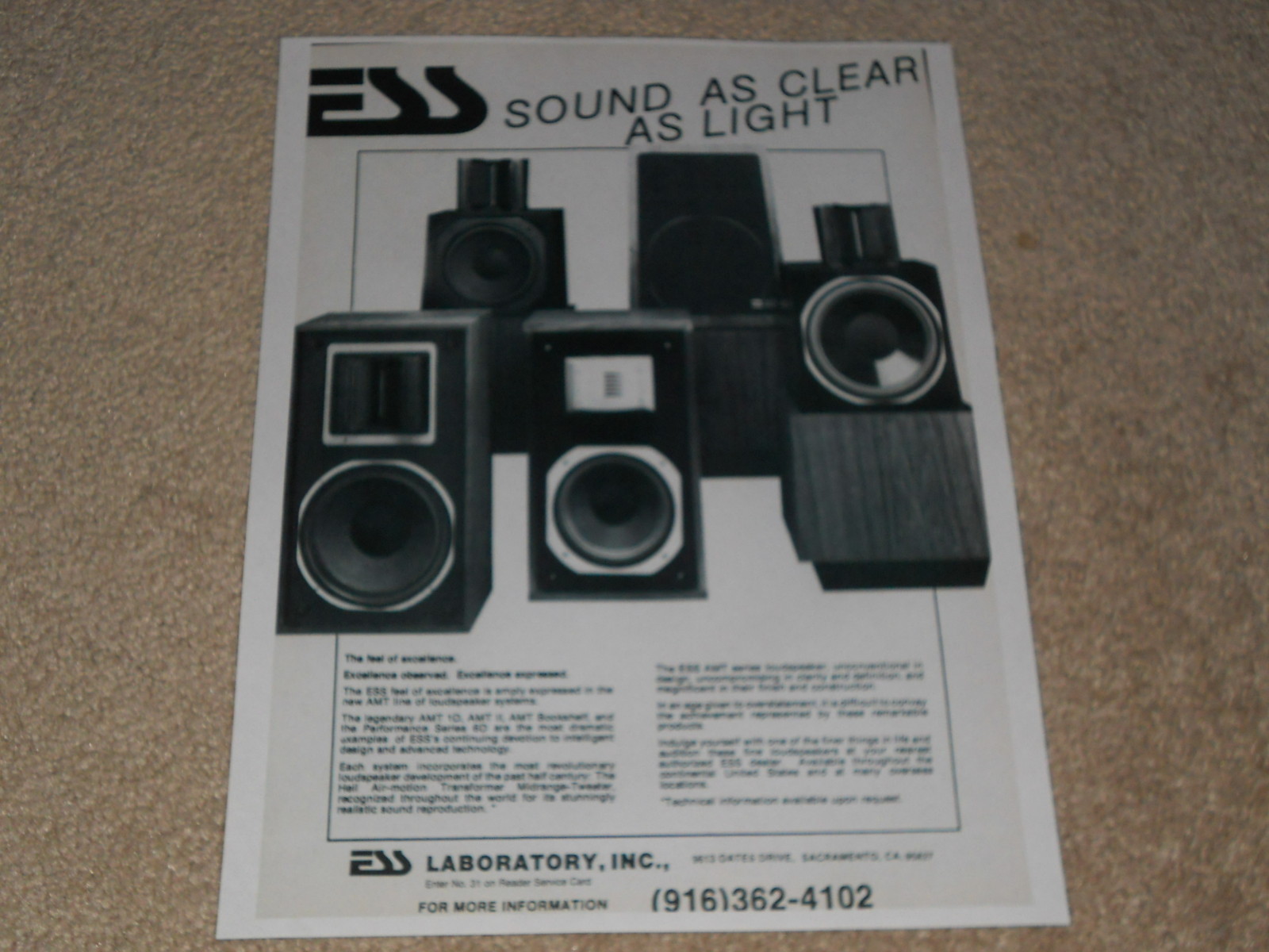 ESS Speakers Ad, 1986, AMT-1d, II, Bookshelf, 6D, Article, 1 page