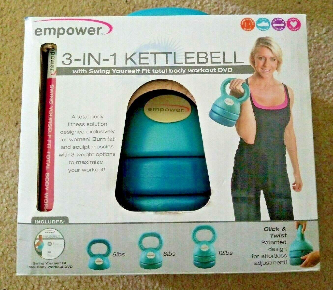 Empower 3-in-1 Kettlebell Weight Set, 5- 8 -12 Pounds with DVD Workout Tone Core