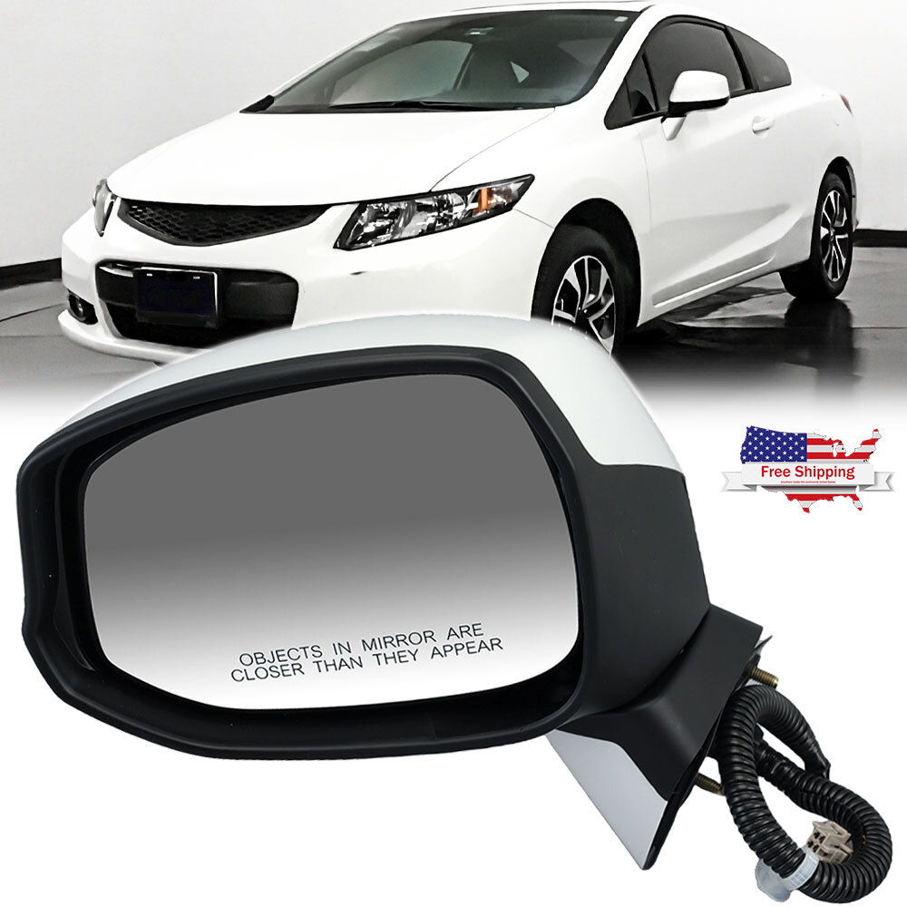Left Driver Side Mirror White Manual Fold 3Pin For Honda Civic 2012 2013-2015
