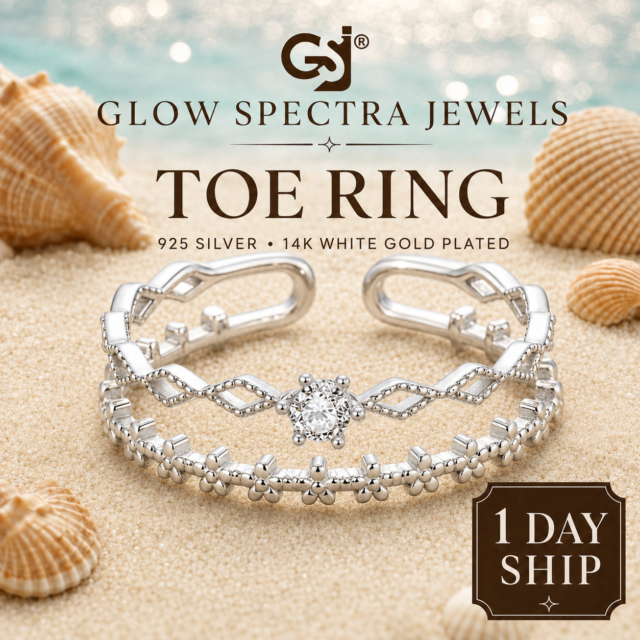0.10Ct Round Diamond Adjustable Women's 2 Line Toe Ring 14K White Gold Plated