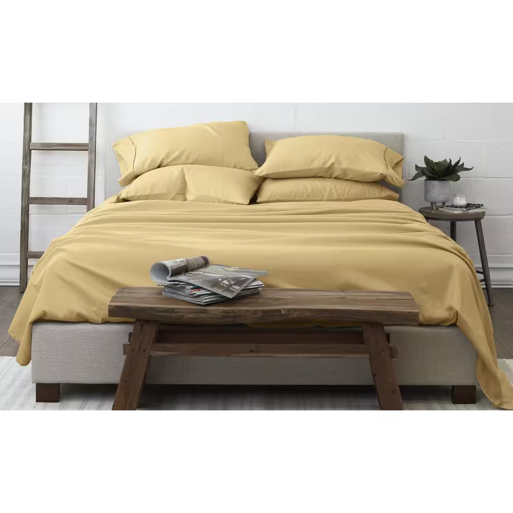 6-Piece Gold Solid Microfiber King Sheet Set Free Shipping New