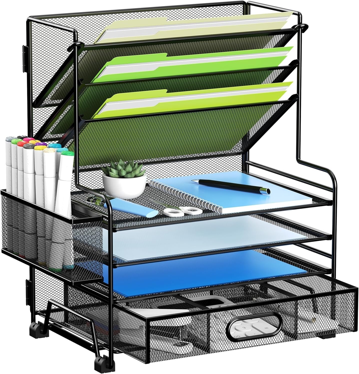 Organizador de archivos de escritorio de 7 niveles con portalápices (Negra) NEW