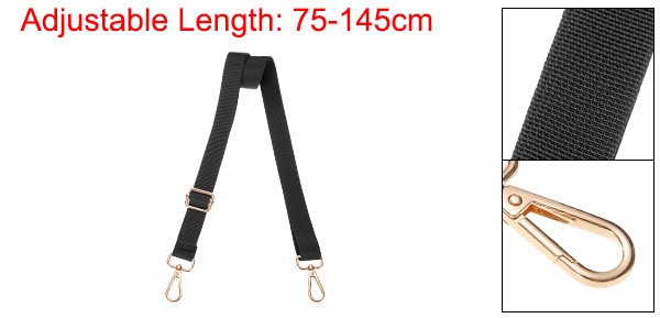 2.5cm Adjustable Black Wide Shoulder Strap with Light Gold Pull Core Buckle