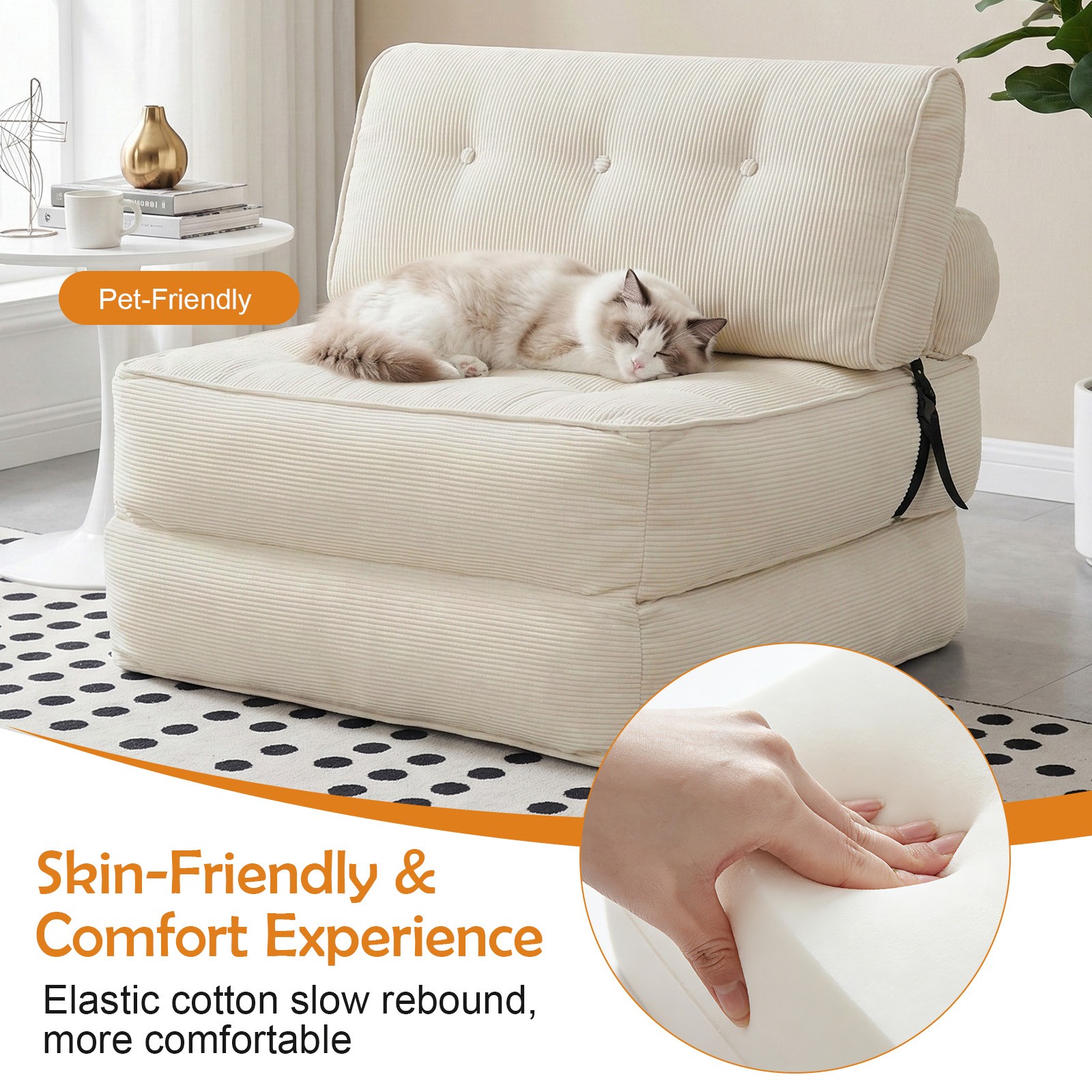 Foldable Single Sofa Bed, Convertible Sleeper Chair Bed Couches w/ Dual-Cushion