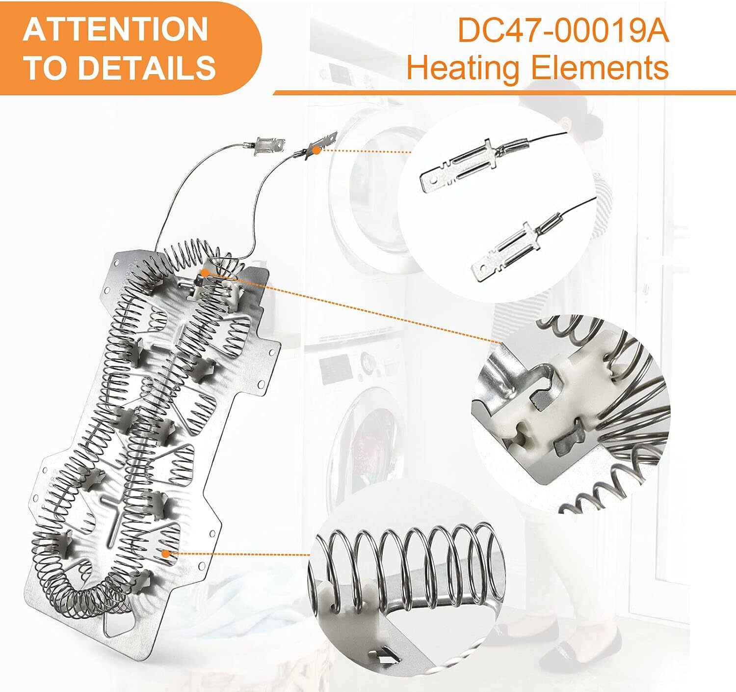 6 Pack DC47-00019A Dryer Heater Heating Element replacement for Maytag Samsung