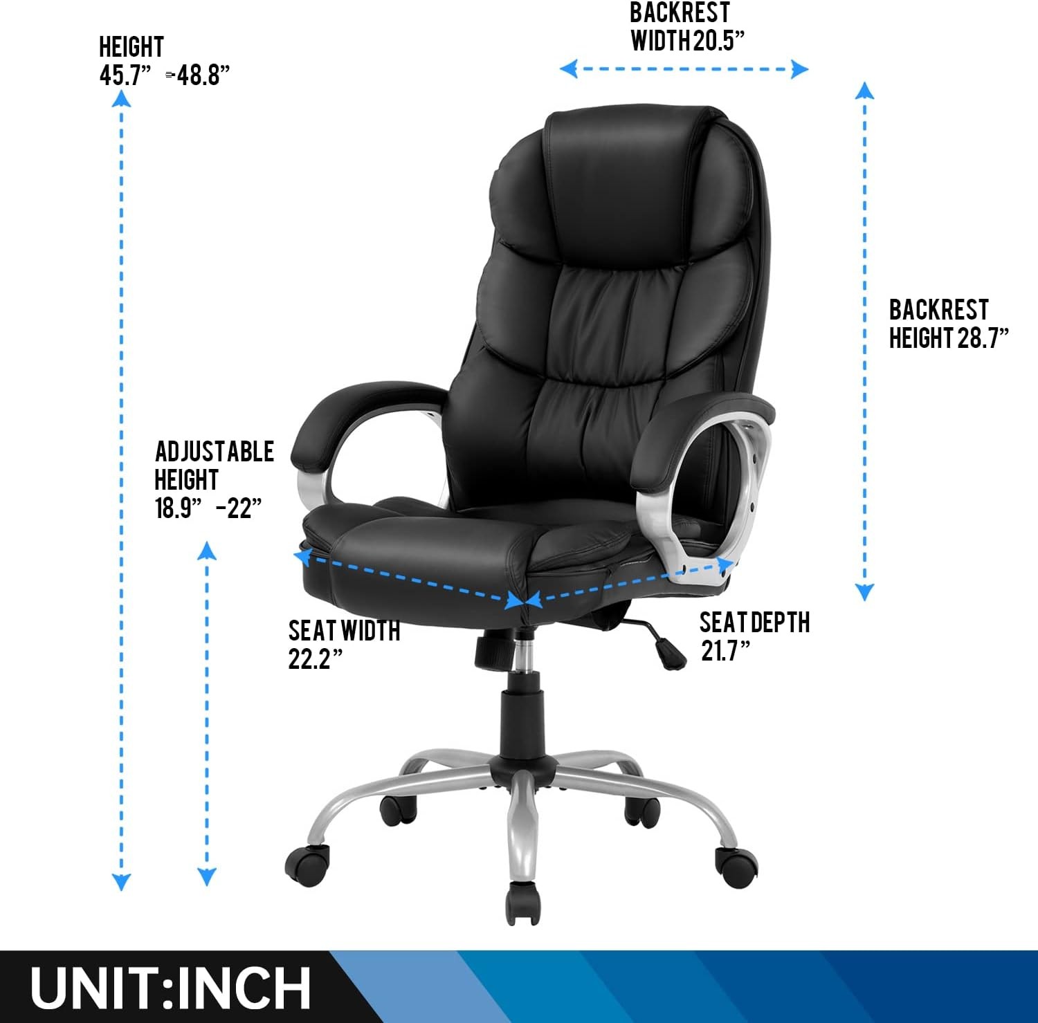 High Back Ergonomic Office Chair PU Leather Adjustable Swivel Task Chair Black