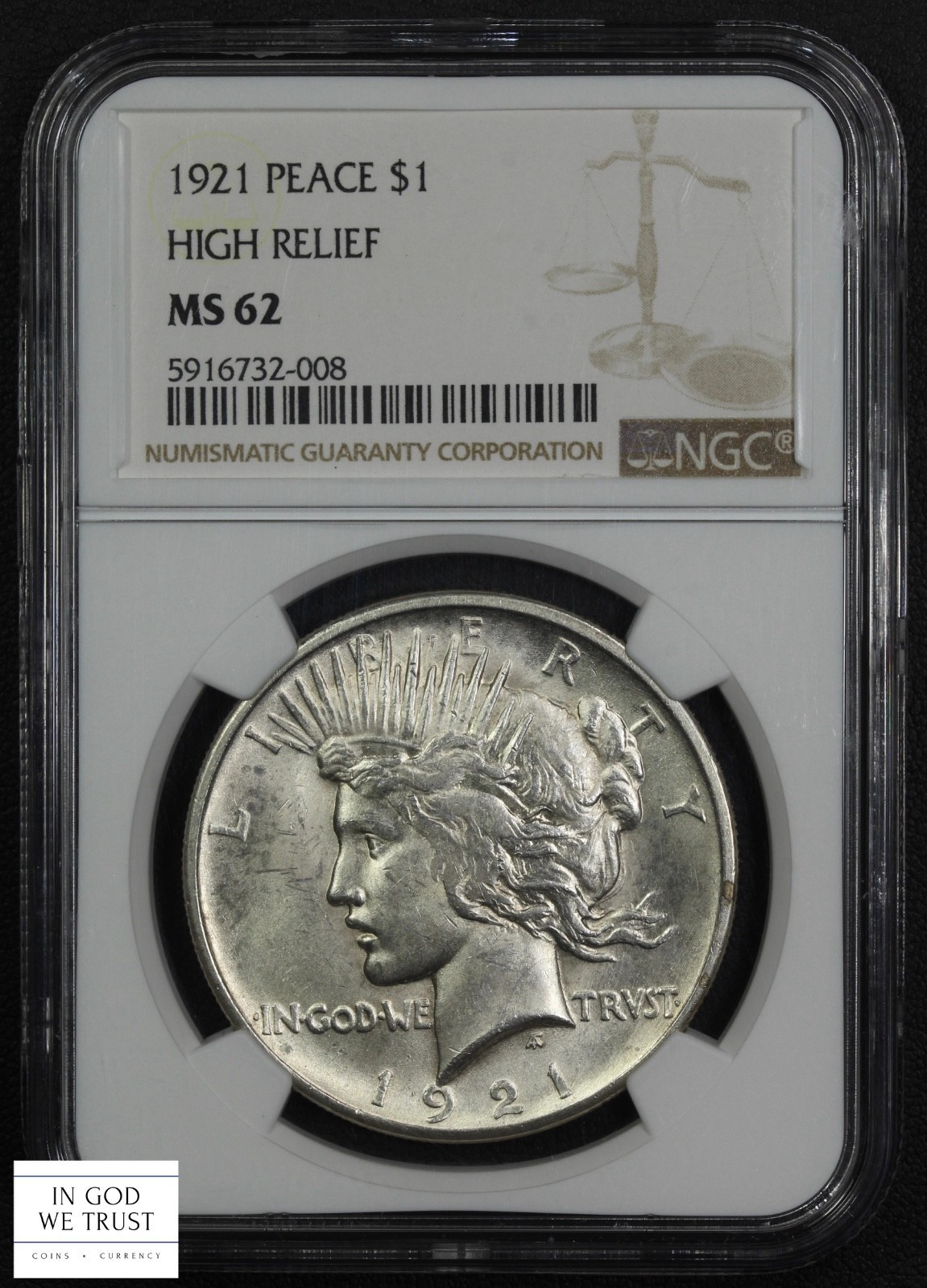 1921 MATTE PROOF DIES VAM-1F High Relief Peace Silver Dollar $1 NGC MS 62