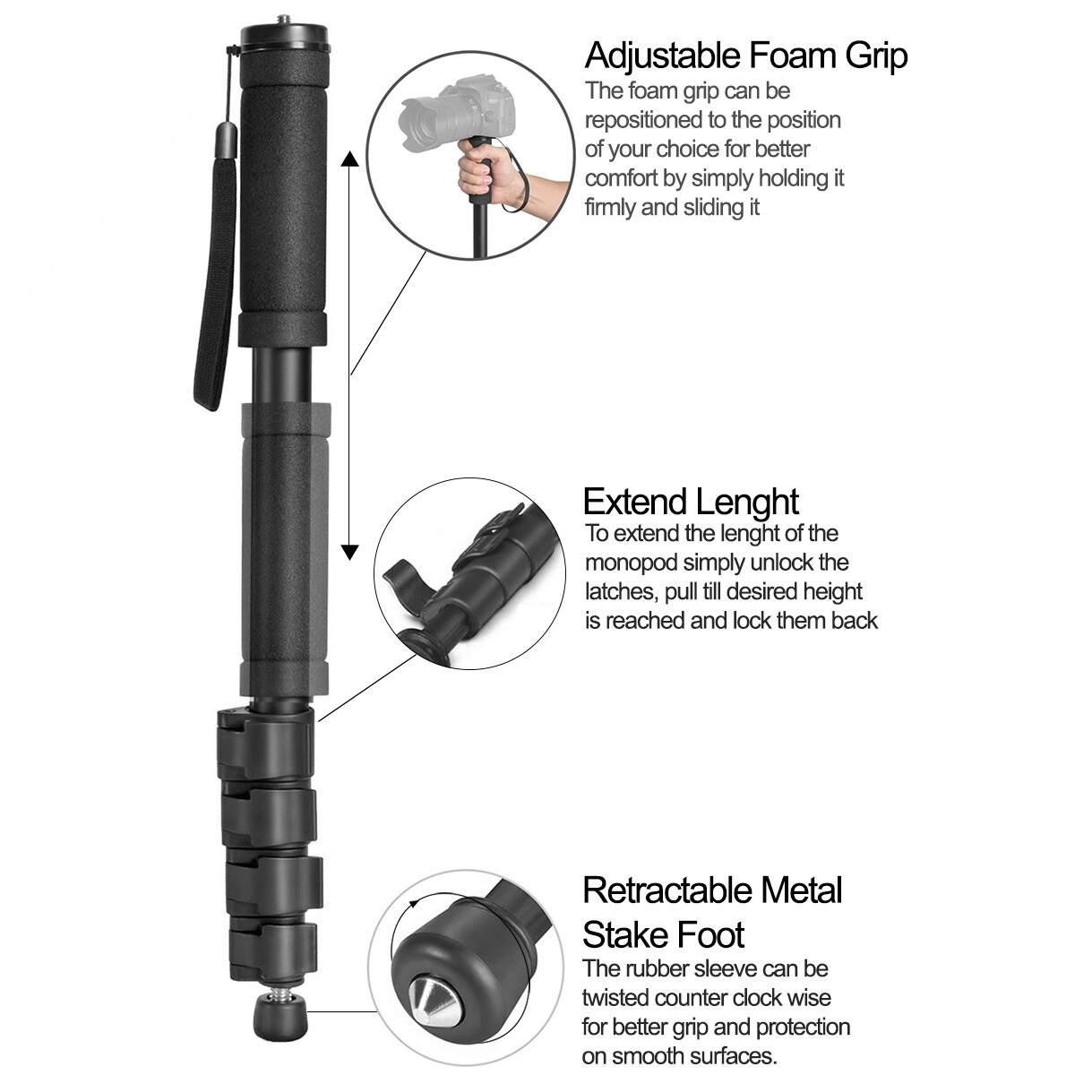 62-Inch Camera Monopod - Ultra Portable, Heavy Duty Design For Nikon Canon Sony