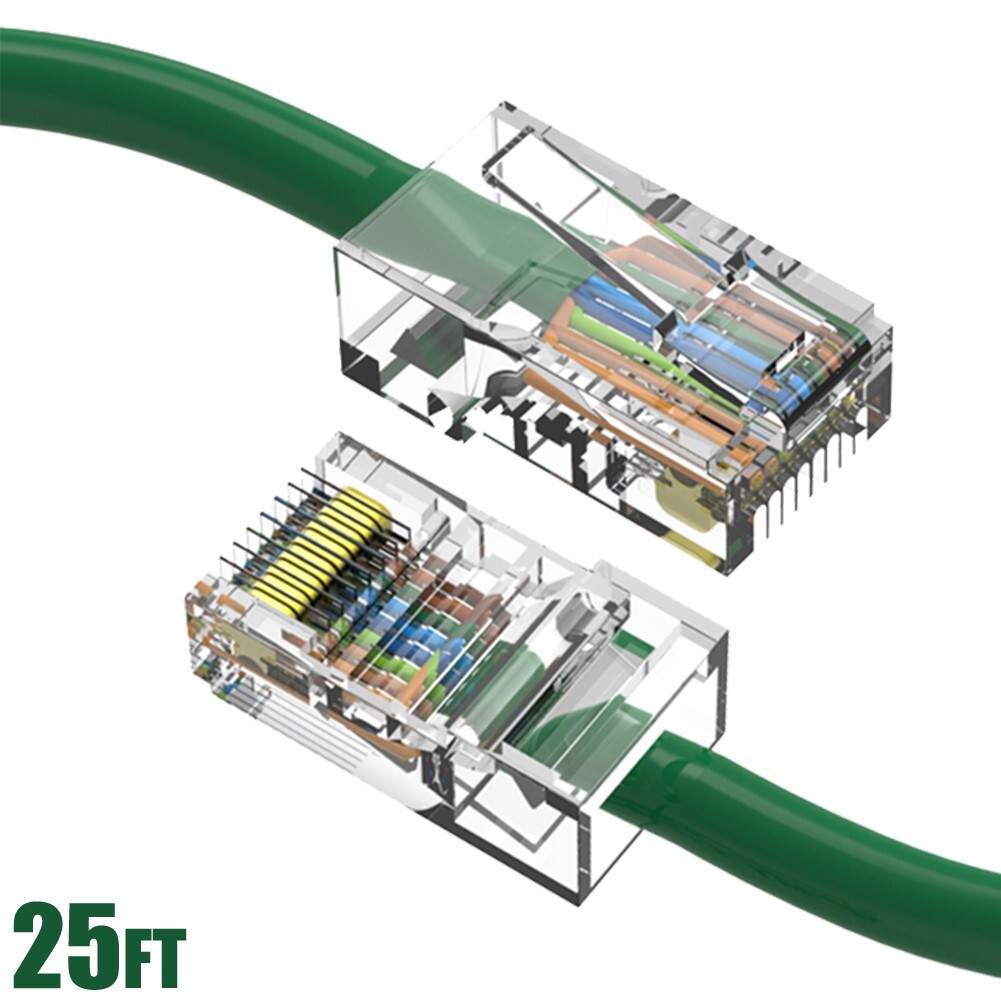 25FT Cat5e RJ45 Ethernet LAN Network UTP Non-Booted Patch Cable Copper Green
