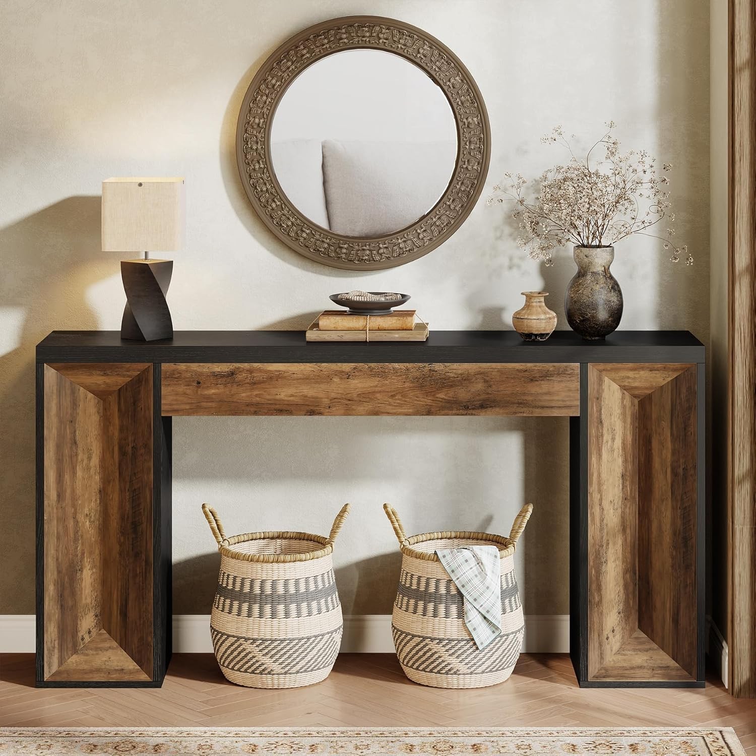 63-Inch Farmhouse Console Table Rectangular Wood Entryway Table for Hallway