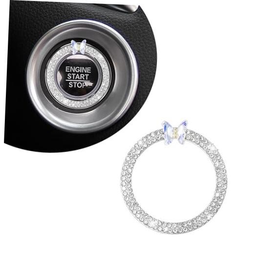 2PCS Car Engine Push Start Button Cover Decoration Ring, Sparkling White