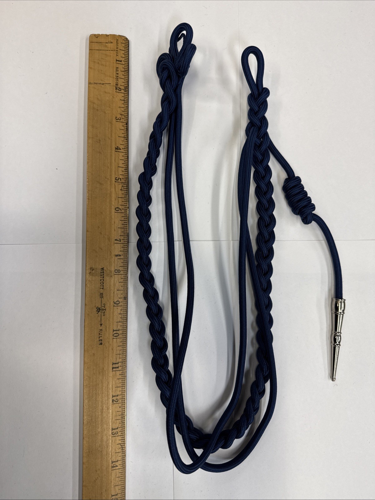 Shoulder Rope - Honor Guard - Dark Blue With Silver Tip - 15” - 1 Braid, 2 Loops