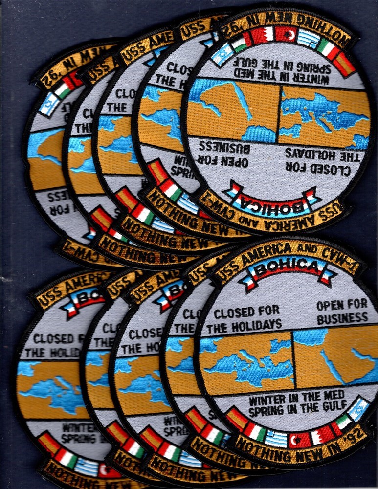 Dealer Lot CV-66 USS AMERICA CVW-1 BOHICA 1992 US NAVY Cruise Patch Set of 10