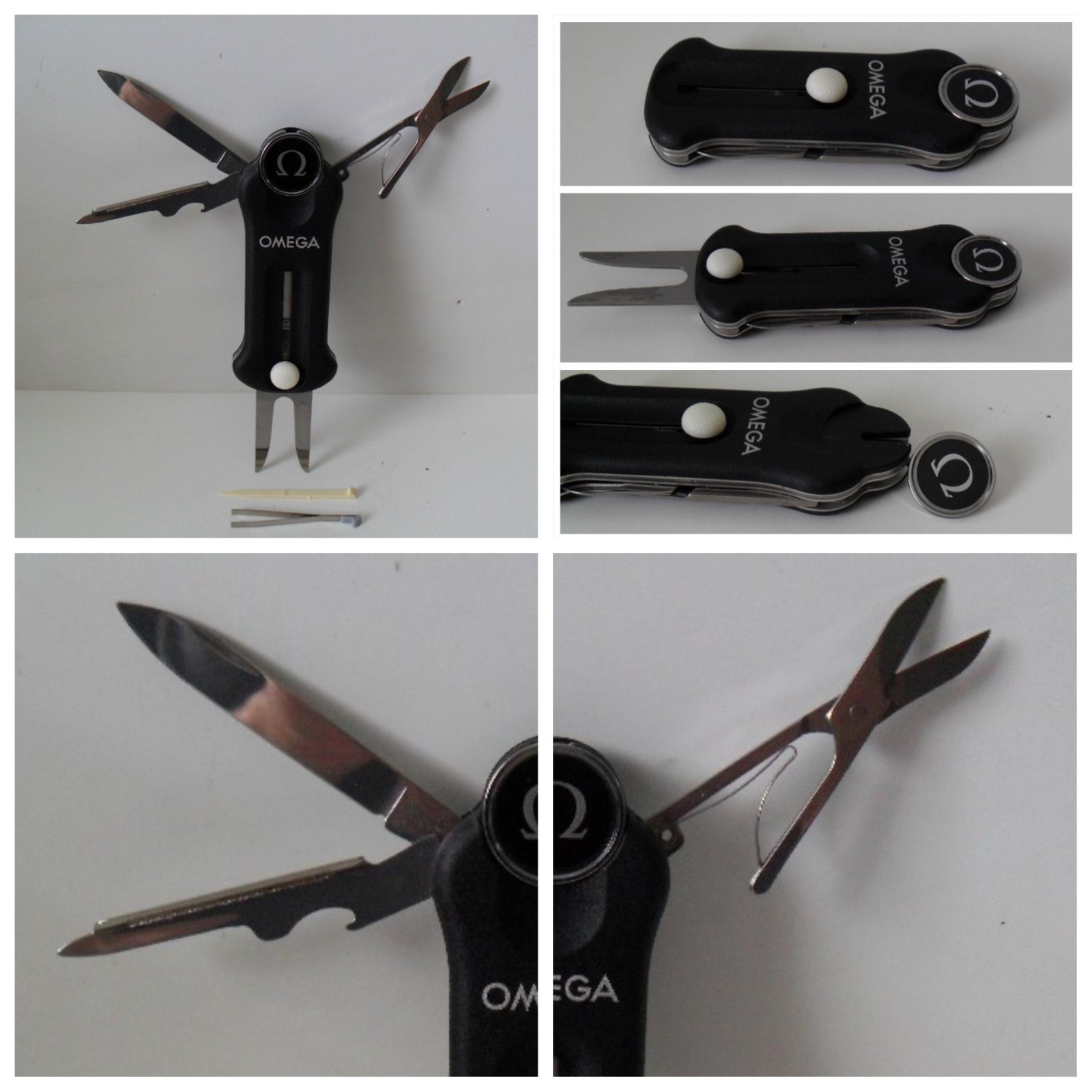 OMEGA Watch Golf Divot Tool & Ball Marker + Victorinox 7 Tool Swiss Pocket Knife