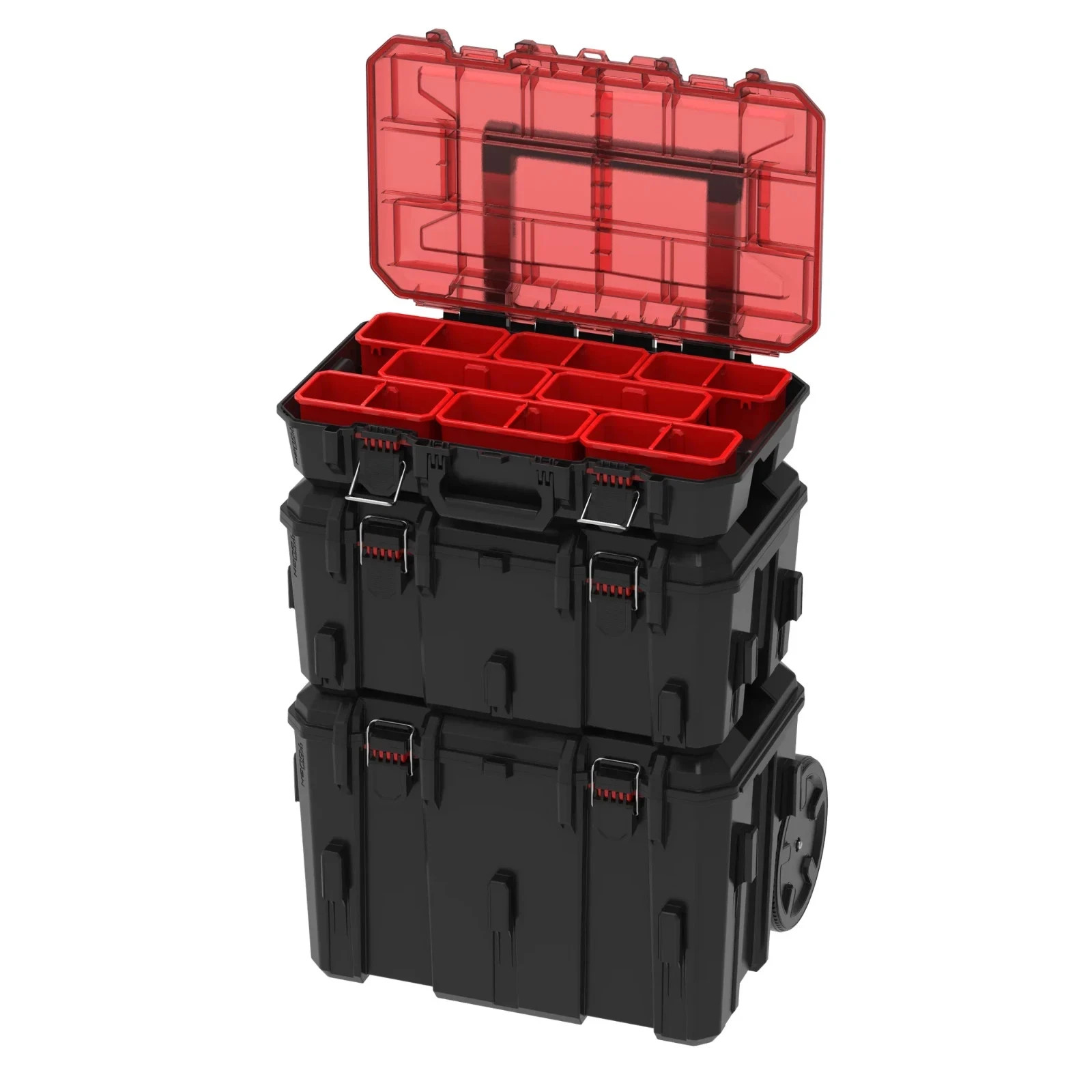 Hyper Tough Hyper Stack Heavy Duty 3 Piece Modular Rolling Toolbox System, Black