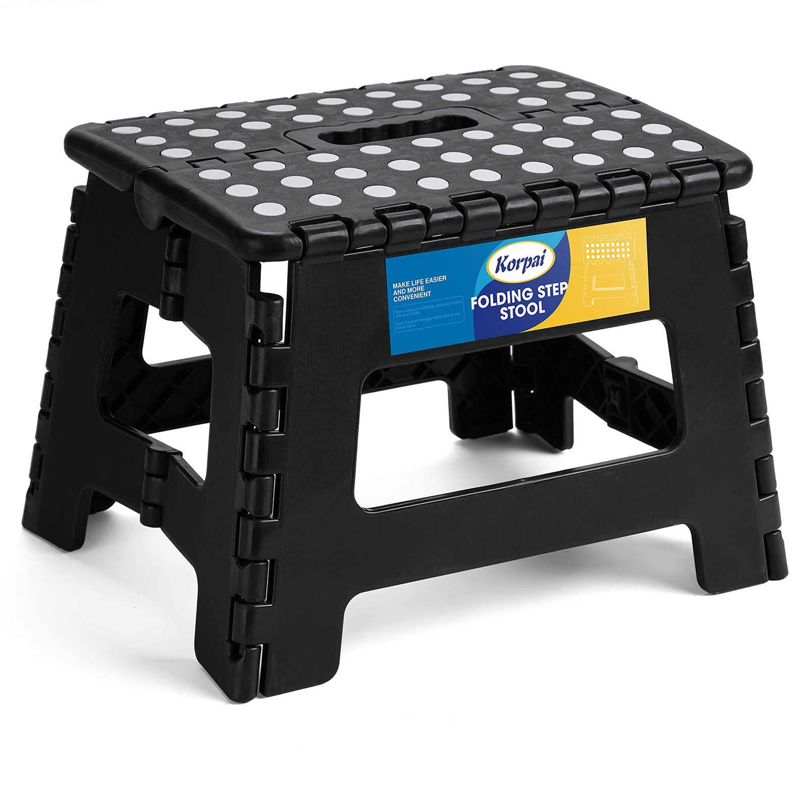 Korpai 9" Folding Step Stool for Adults,Kids,Non-Slip 9 Inch, Black