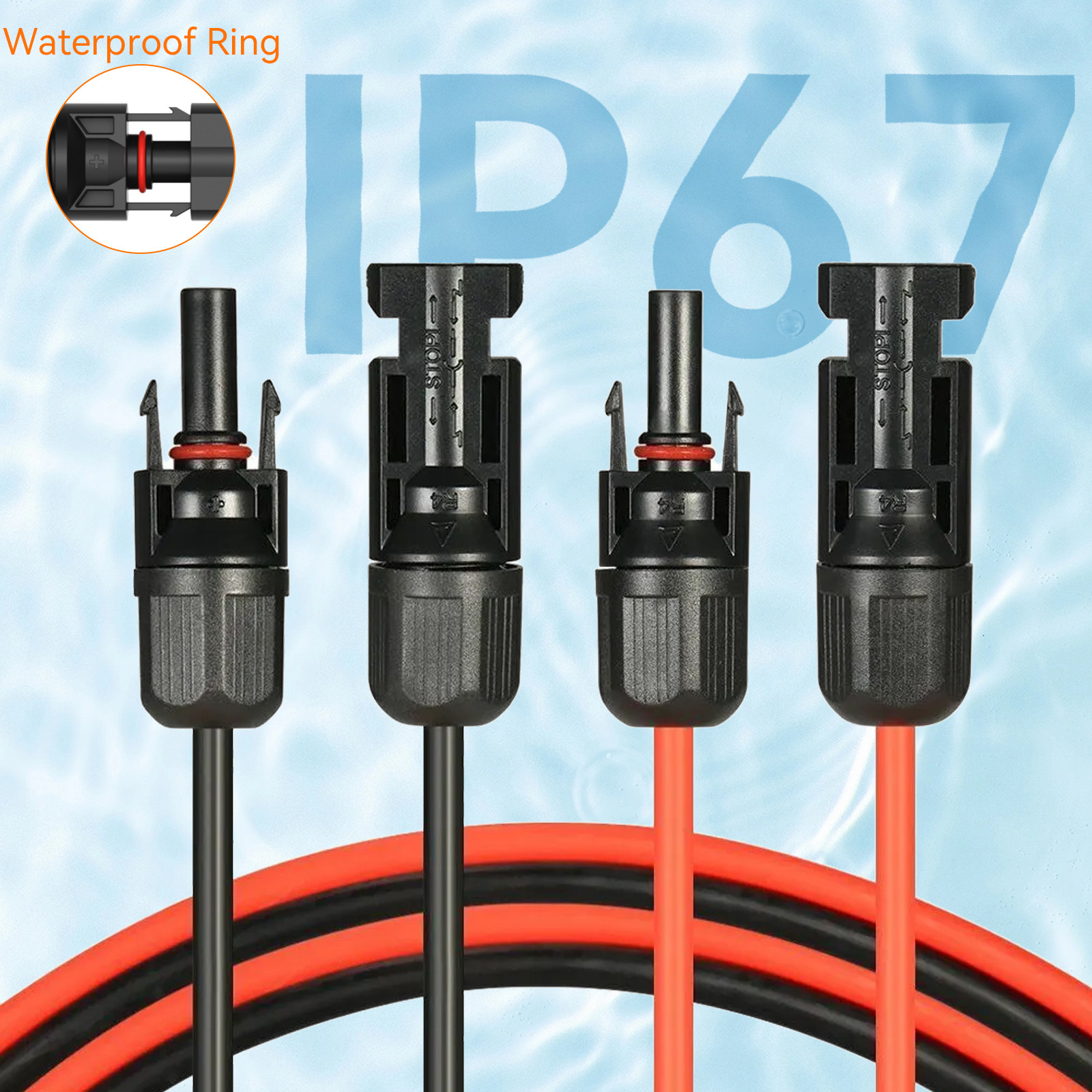 50ft Black + Red 10AWG Solar Panel Extension Cable Flexible Wire Connectors