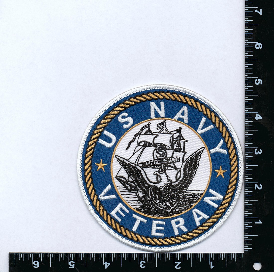 US Navy Veteran Embroidered Patch - 4 3/4" Diameter with Wax Backing - USN