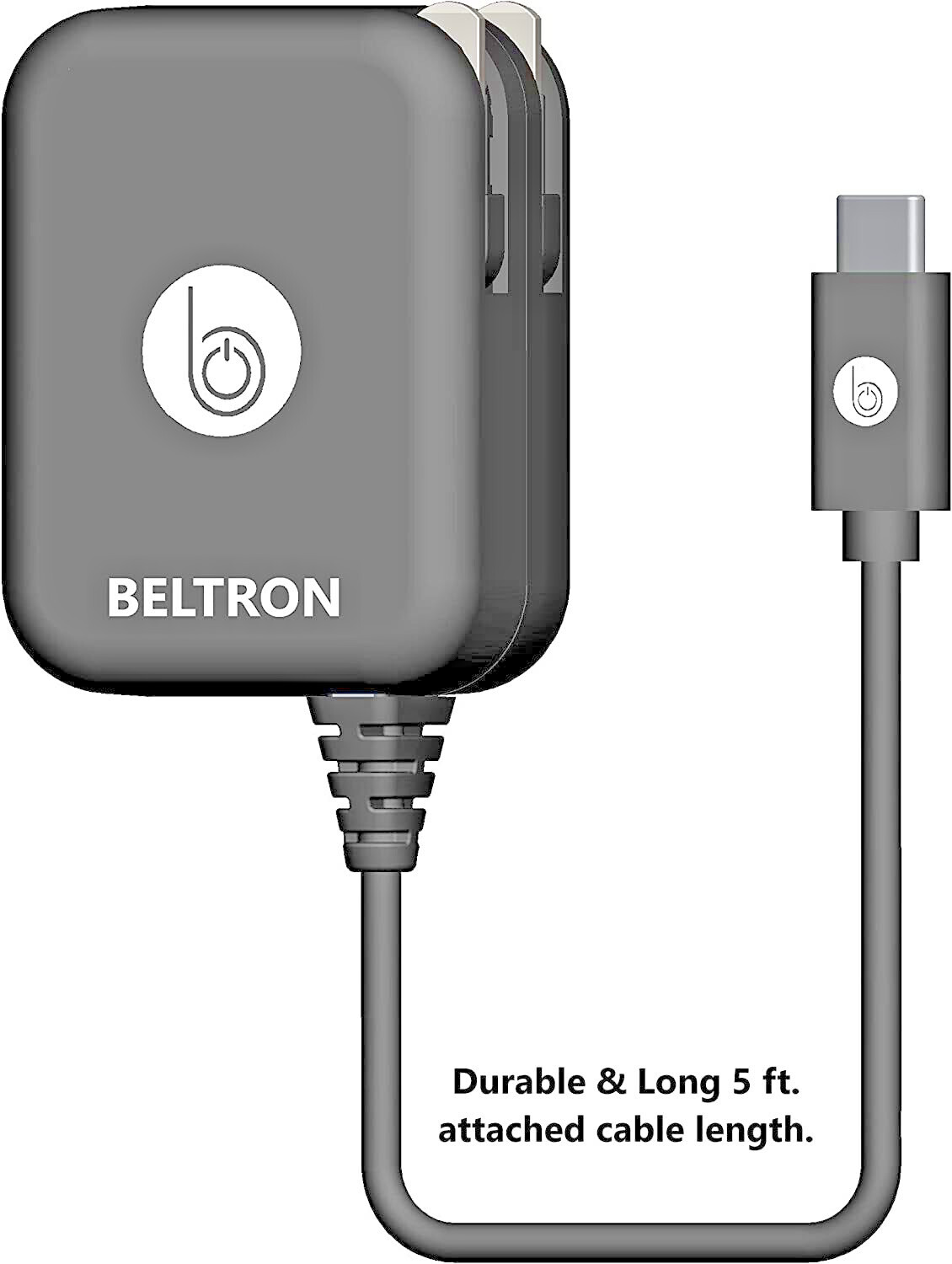 BELTRON 45W Turbo Fast Type-C USB Wall Charger 5V/3 AMP with 5Ft Built-in Cable