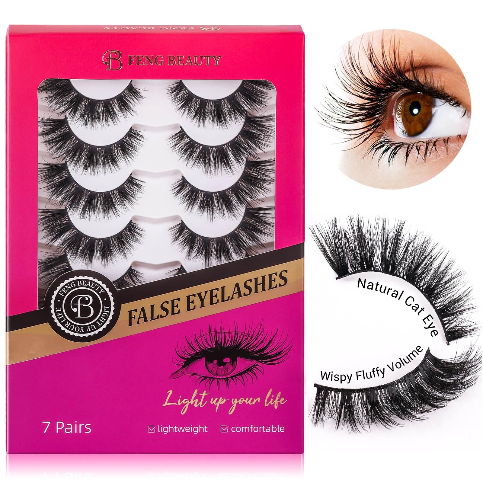 Dramatic Cat Eye Lashes - Fluffy Volume False 7 Count (Pack of 1), black