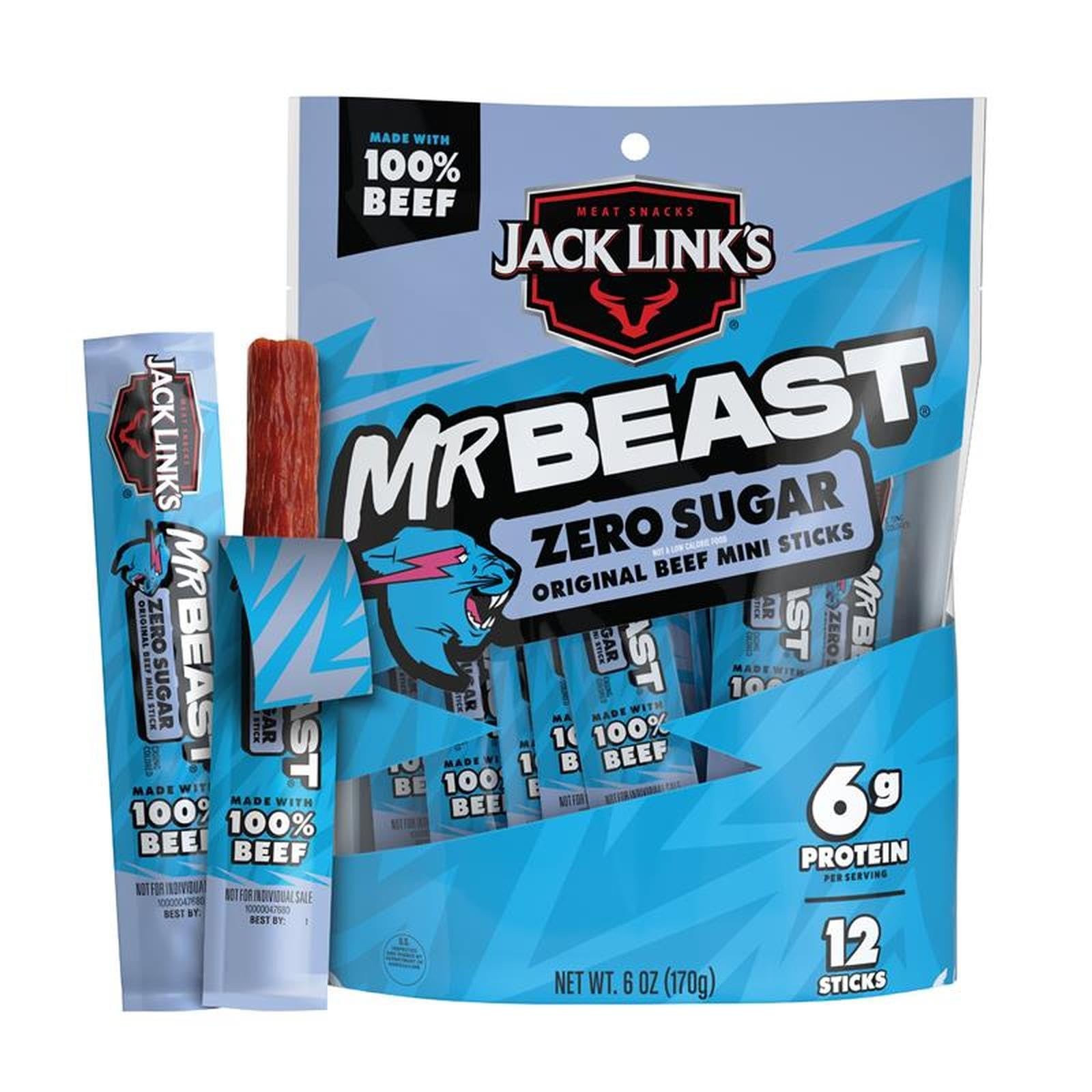 Jack Link’s x MrBeast Beef Sticks, Zero Sugar Mini 6oz (Pack of 12)