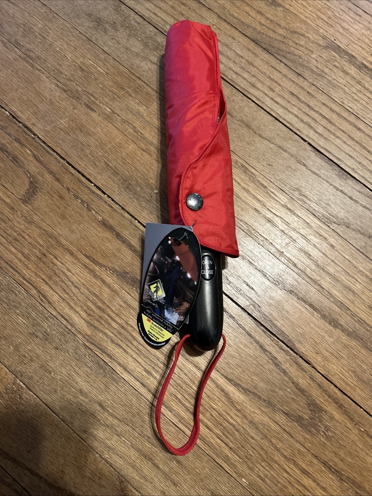 Shed Rain 3M Scotch Lite Auto Push Button Umbrella Reflective Material Red New