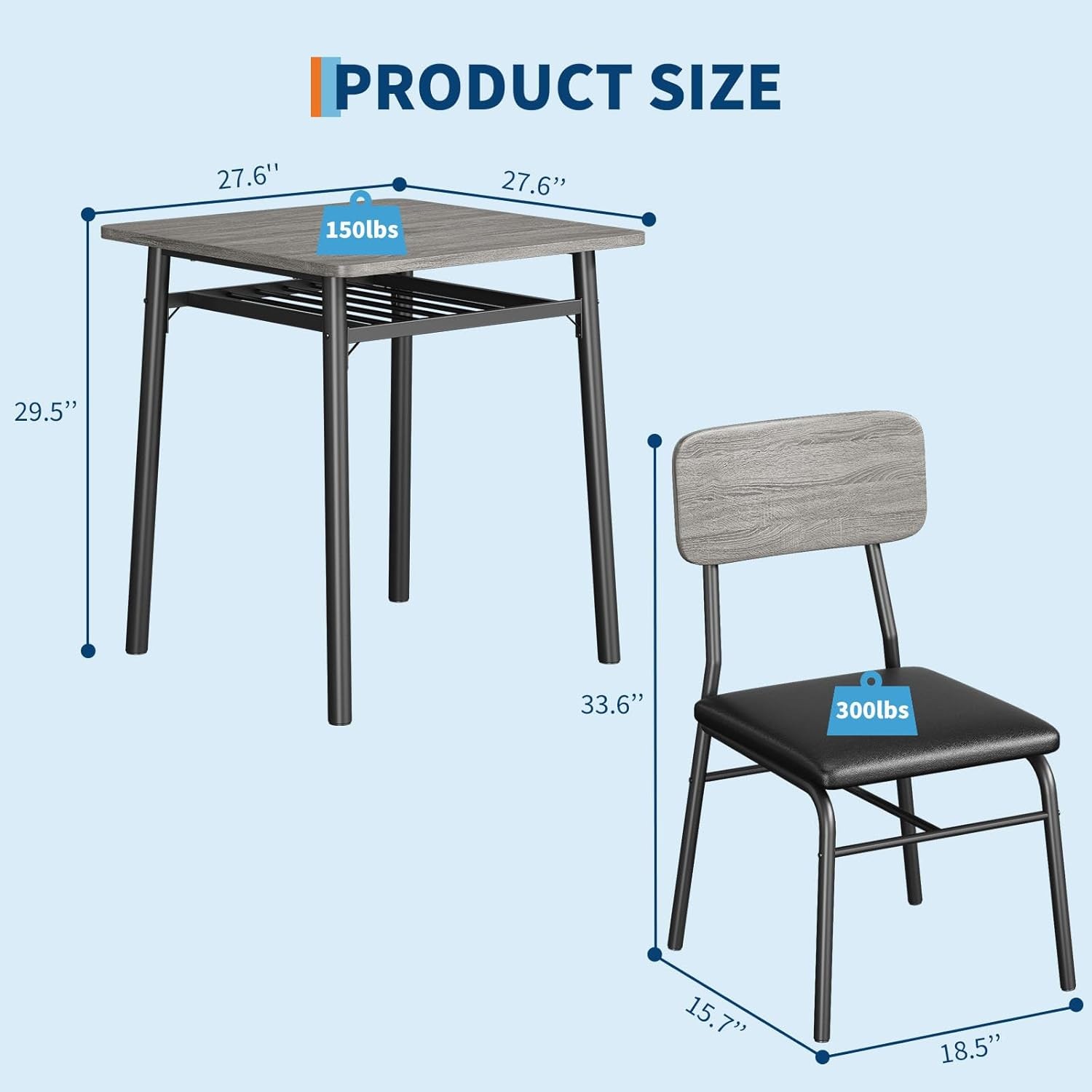 Set for 2 Dining Table Kitchen Table with 2 Chairs for Small Space Apartment