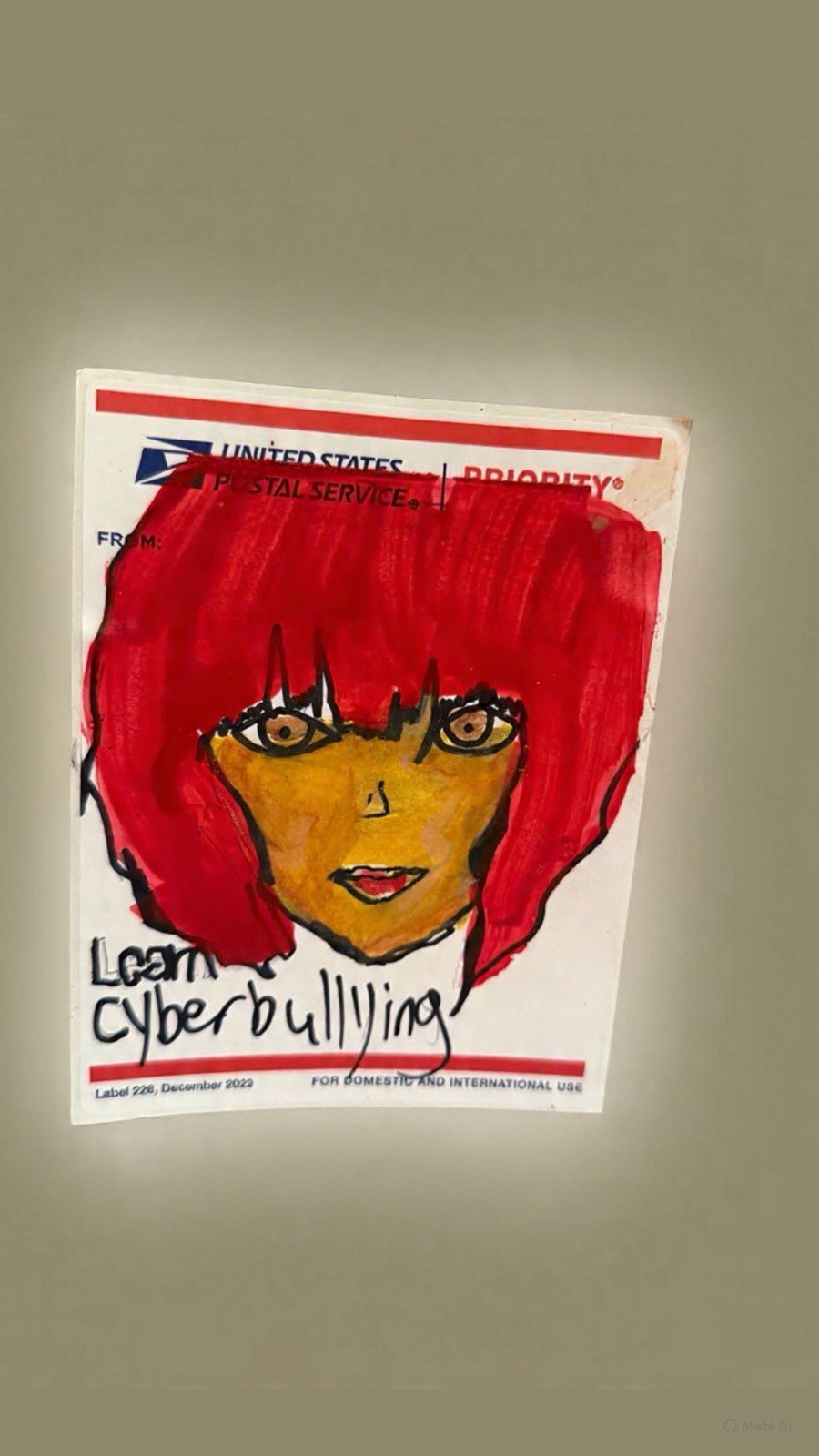 Woman Learn Cyberbullying Usps Label Hand Drawn Illustration Art Graphic