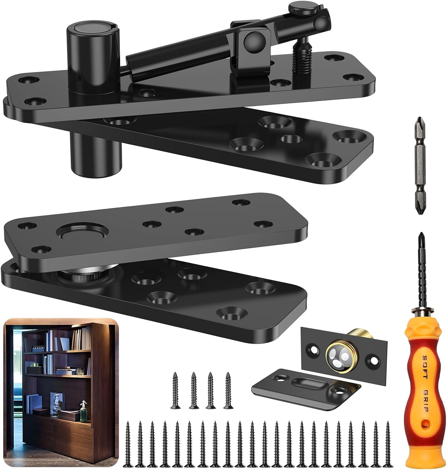 Hidden Door Hinge, 570LBS Load-Bearing Thickened Solid Alloy Steel, 360° Rotatio
