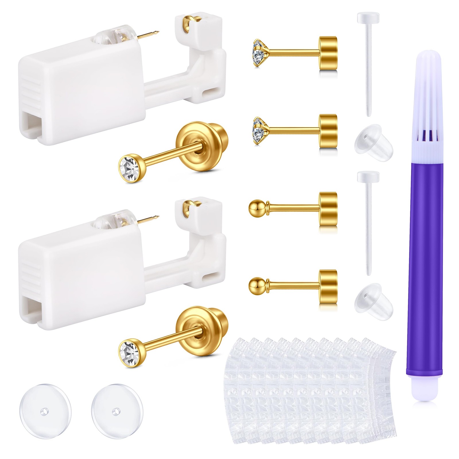 AVYRING Gold Ear Piercing Kit 20G (0.8mm), 7/16" (11mm), 1/4" (6mm),