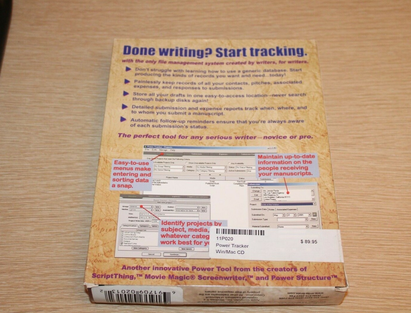 POWER TRACKER Professional File Management Tracking Software Writers WIN/MAC NEW