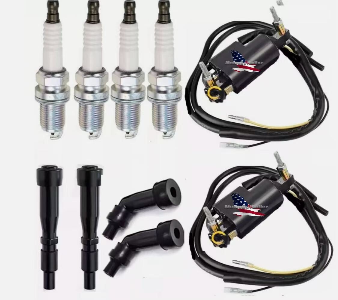 2X Ignition Coils & Spark Plug Caps For Honda CB750 A/F/K 750 Four 1969 - 1978