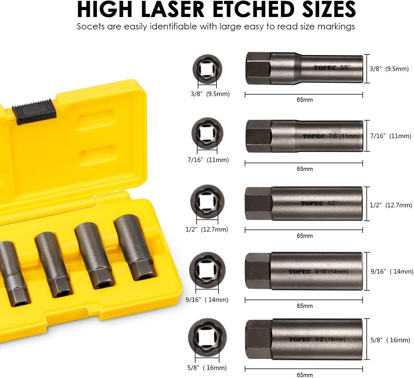 Topec 5-Piece Spiral Type Deep Extractor Set, Spark Plug One Size, 5pcs