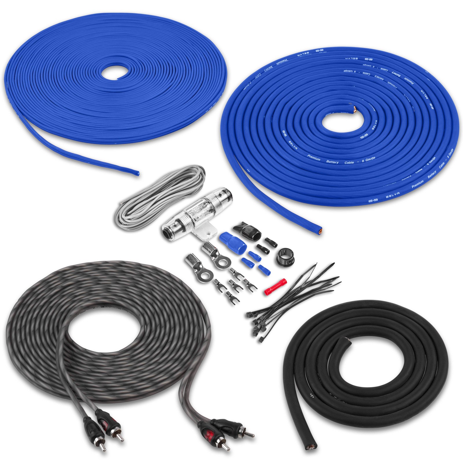 BAK82BL 8 Gauge Premium CCA Complete 2-Channel Amplifier Wiring Kit with RCA
