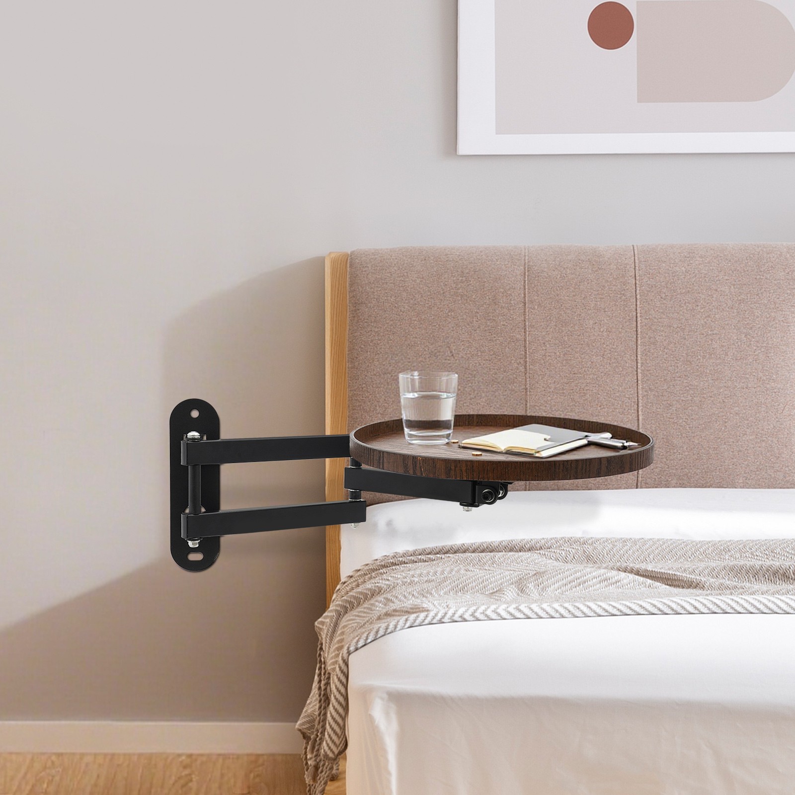 30cm(D) Round Wall Table, Foldable Reading Desk, Bedside Table, Wall-Mount Desk