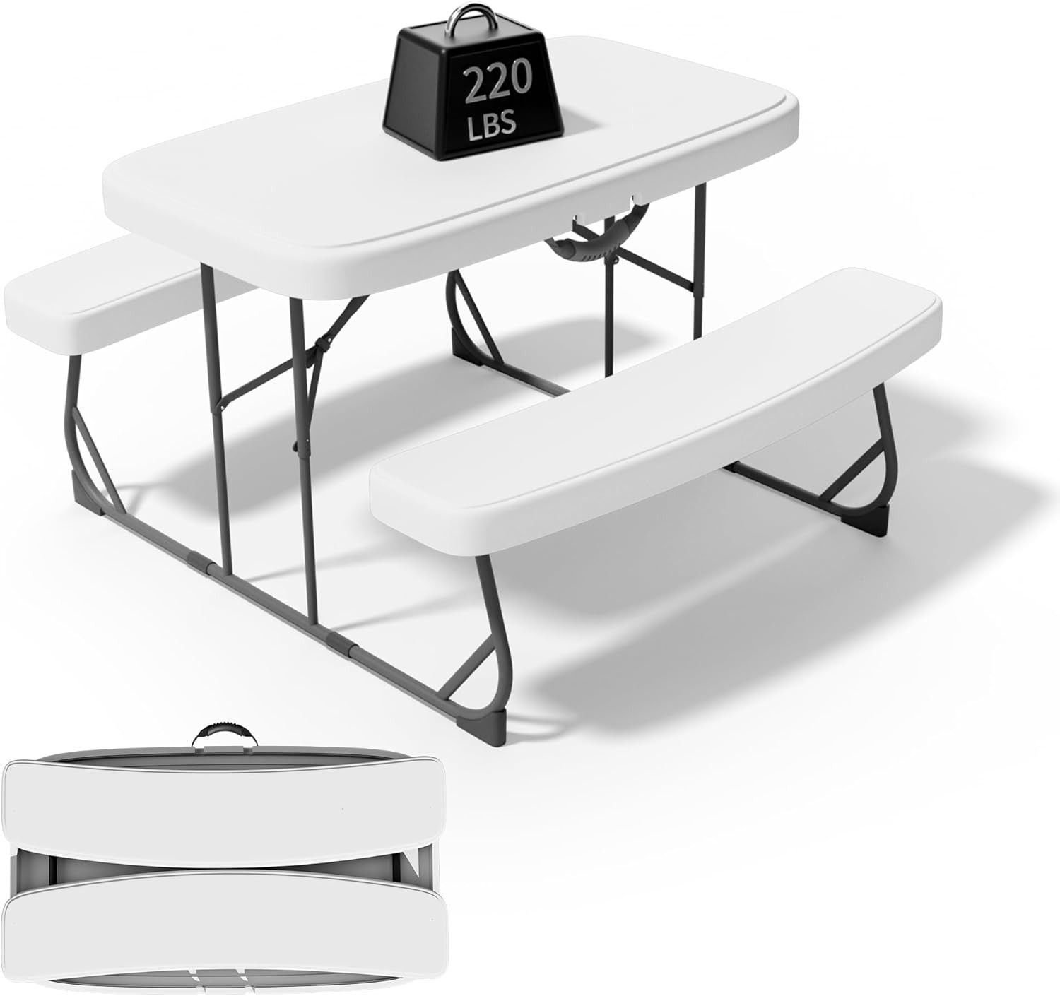 Picnic Table with Benches, Durable All-Weather Steel Frame, Stable & Easy to Cle