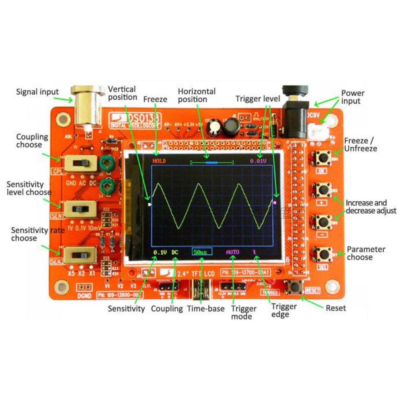 DC 9V Assembled DSO138 2.4" TFT Digital Oscilloscope Kit DIY Module