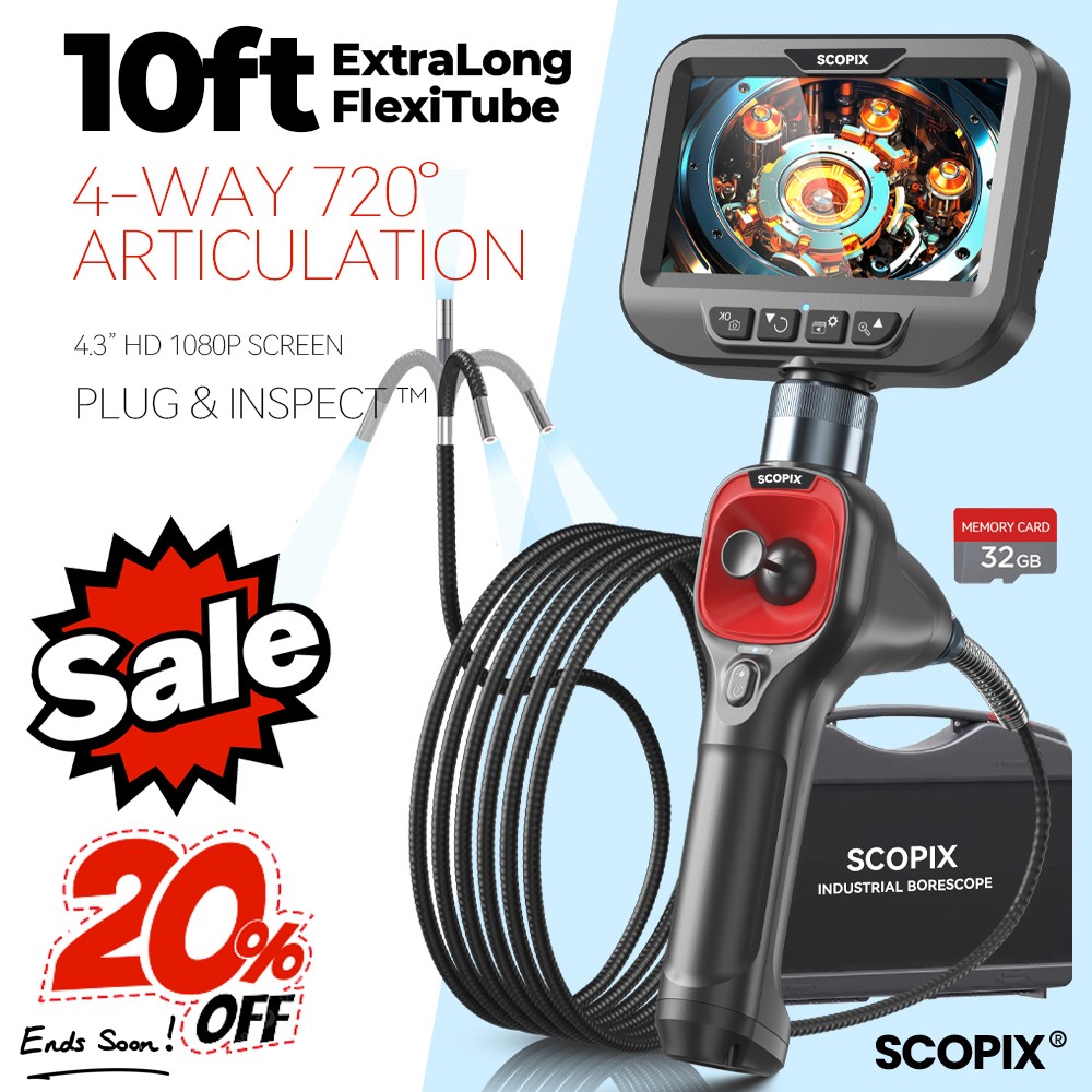 5/10ft 4Way Articulating Borescope Endoscope with light Inspection Camera Ralcam