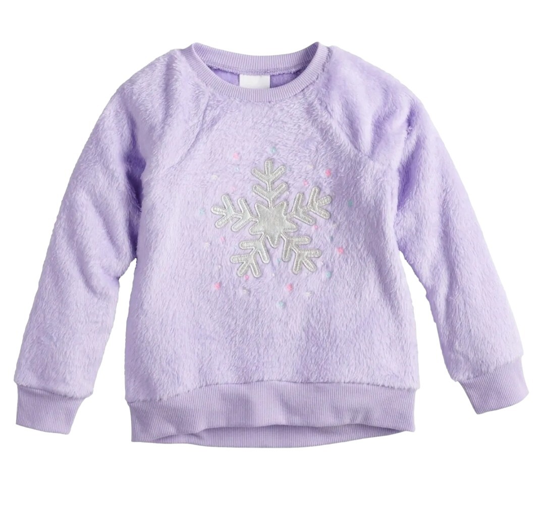 NWT Baby Girls Jumping Beans Purple Snowflake Plush Pullover Shirt (12 Months)