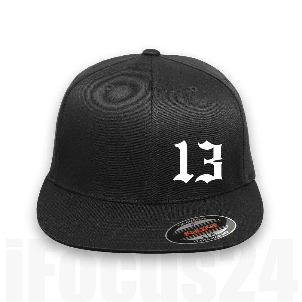 Lucky 13 Embroidered Logo Flex-Fit Hat Fitted Black OG Flat Bill Cap Adult Gift